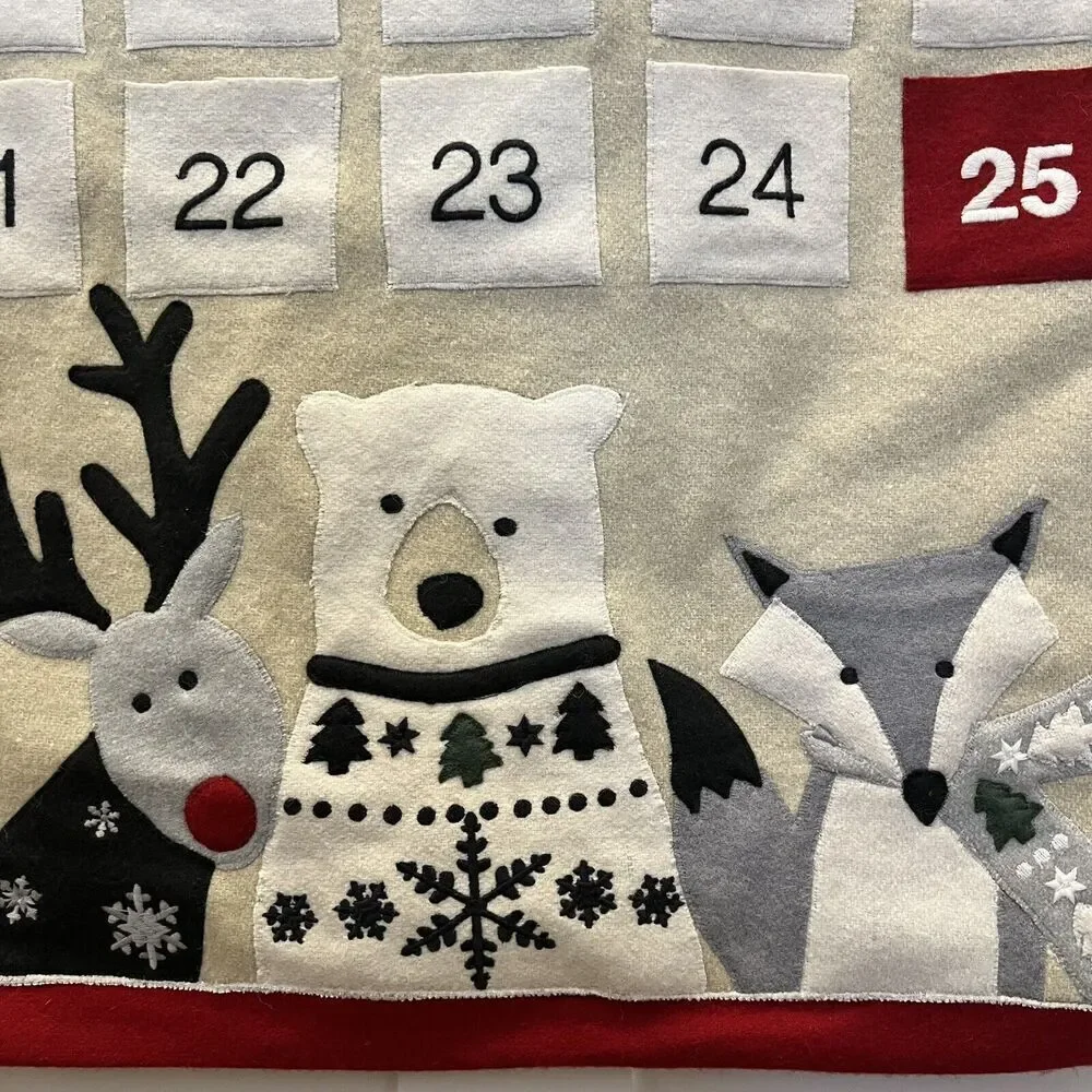 Crate & Barrel 2022 Wool Christmas Advent Calendar Polar Bear Fox Reindeer 33”x2